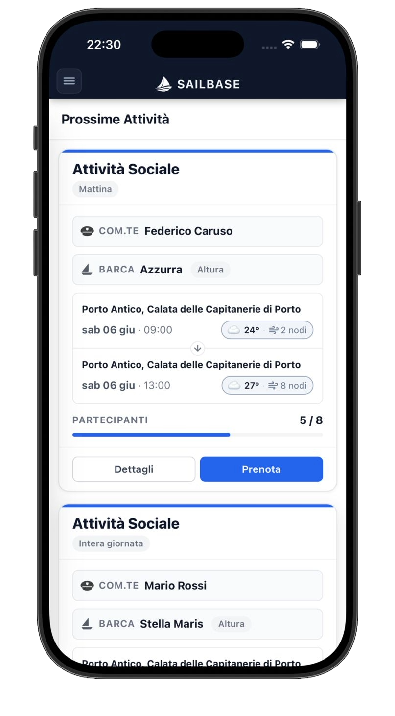 Sailbase — schermata attività